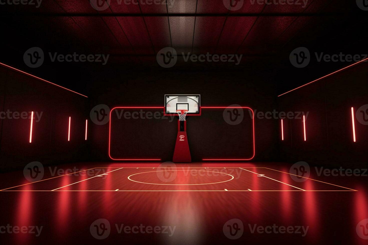 empty neon arena corridor background basketball indoor game futuristic interior hall light. Generative AI. photo