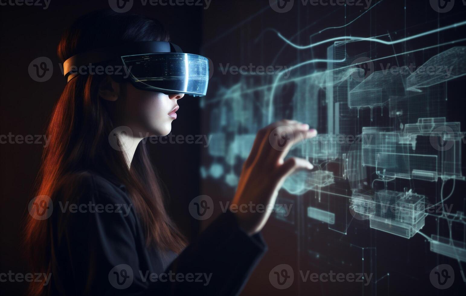 glasses woman business graphic 3d innovation digital online technology futuristic virtual. . photo