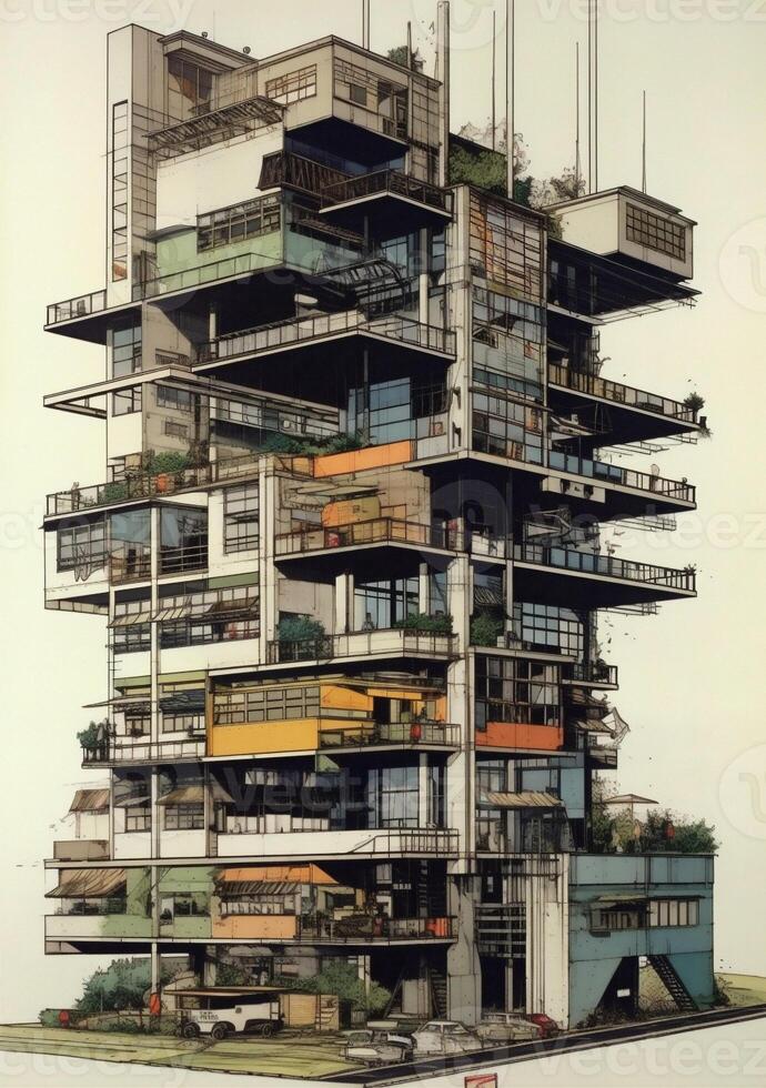 building urban design sketch high-rise downtown architecture tower skyscraper business. . photo