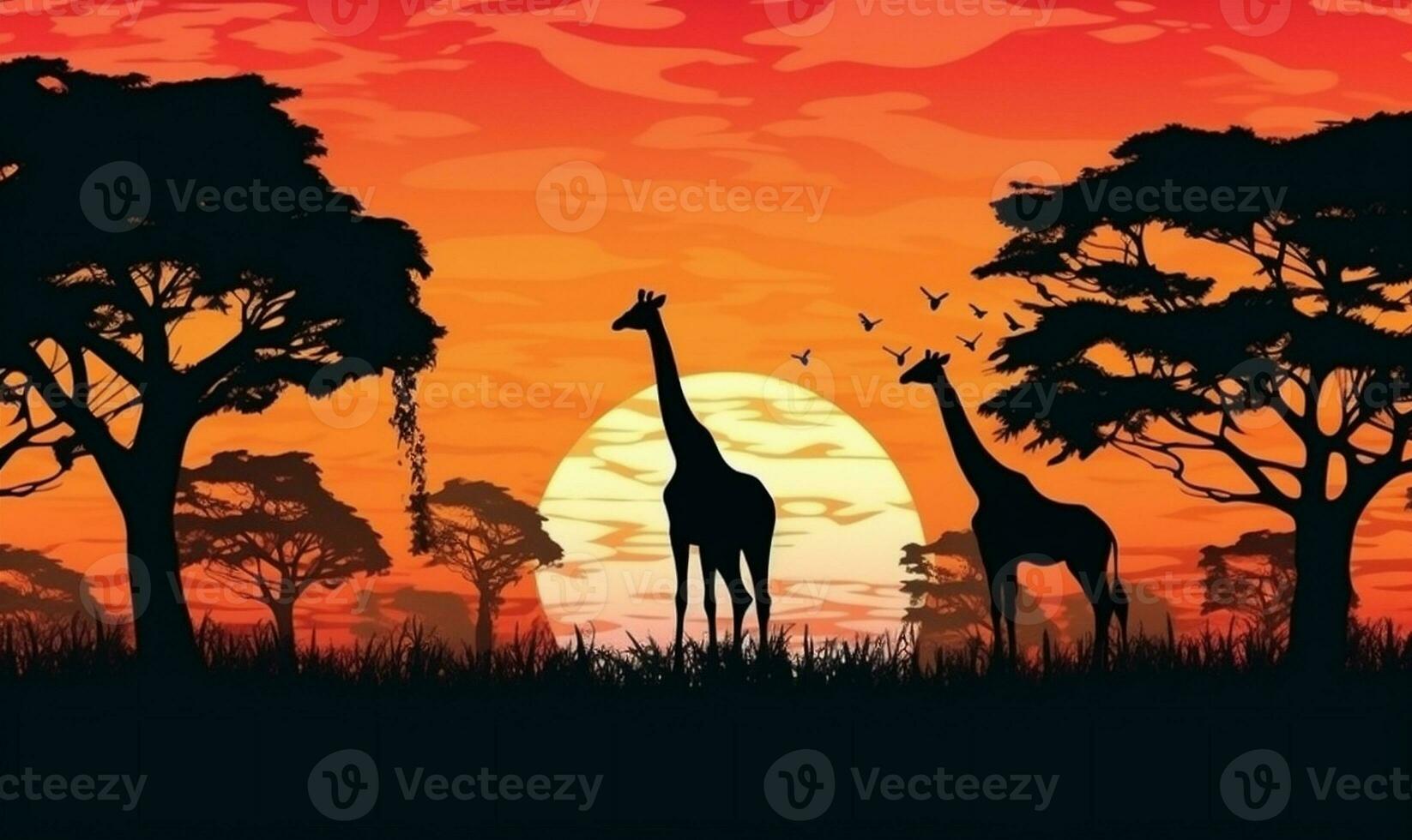 elephant wild nature silhouette wildlife africa sunset safari animal giraffe. Generative AI. photo