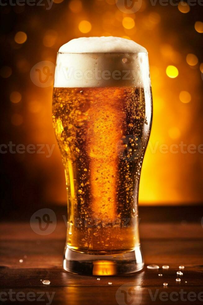beer pub drink pint lager foam gold glass beverage alcohol. Generative AI. photo