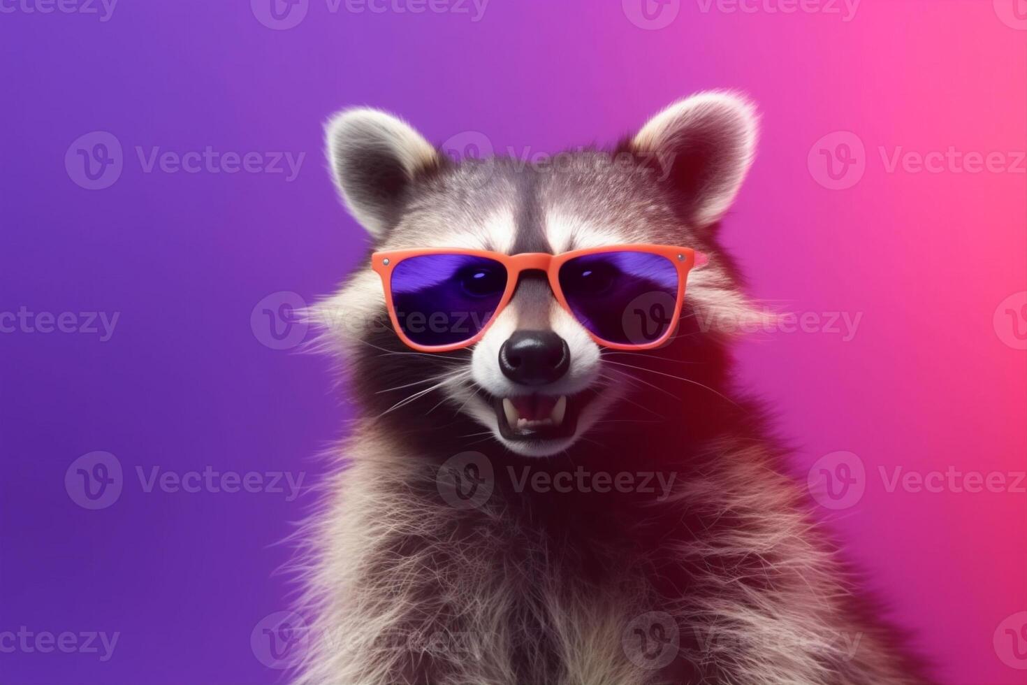 young raccoon glasses fun pet animal music background portrait party dance. . photo