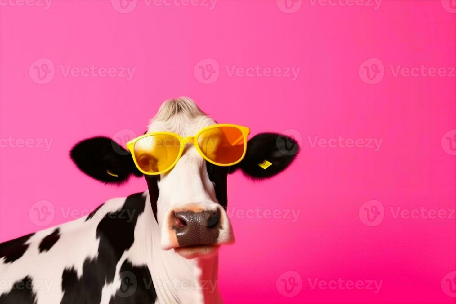 sunglasses cute funny cow character animal portrait head face colourful. Generative AI. photo