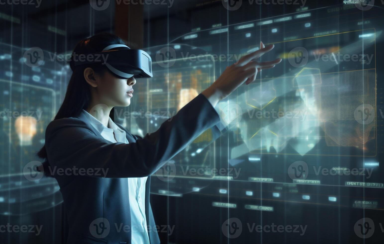 virtual woman futuristic technology digital 3d innovation business graphic design glasses. . photo