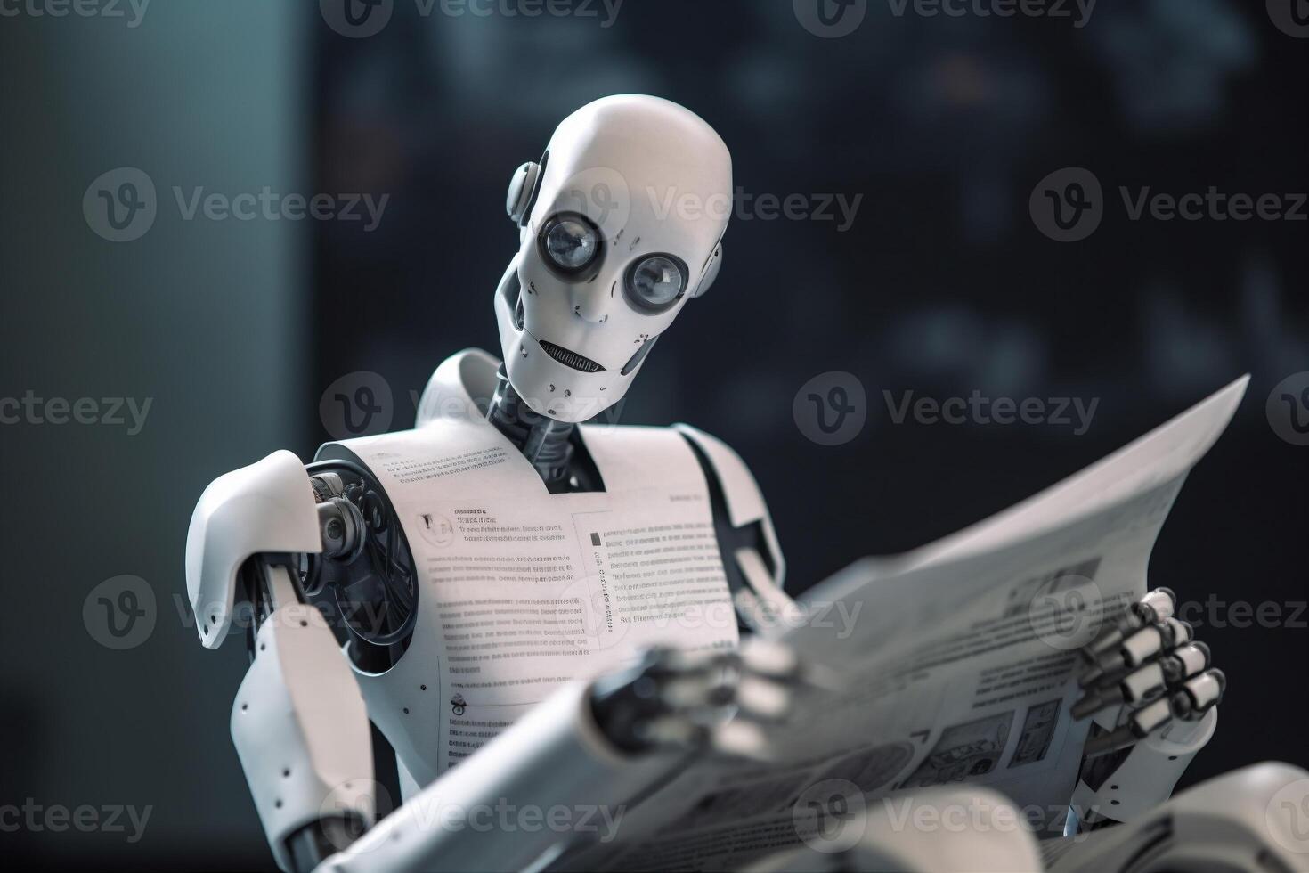 ai hand laptop paper artificial office digital technology robot document. . photo