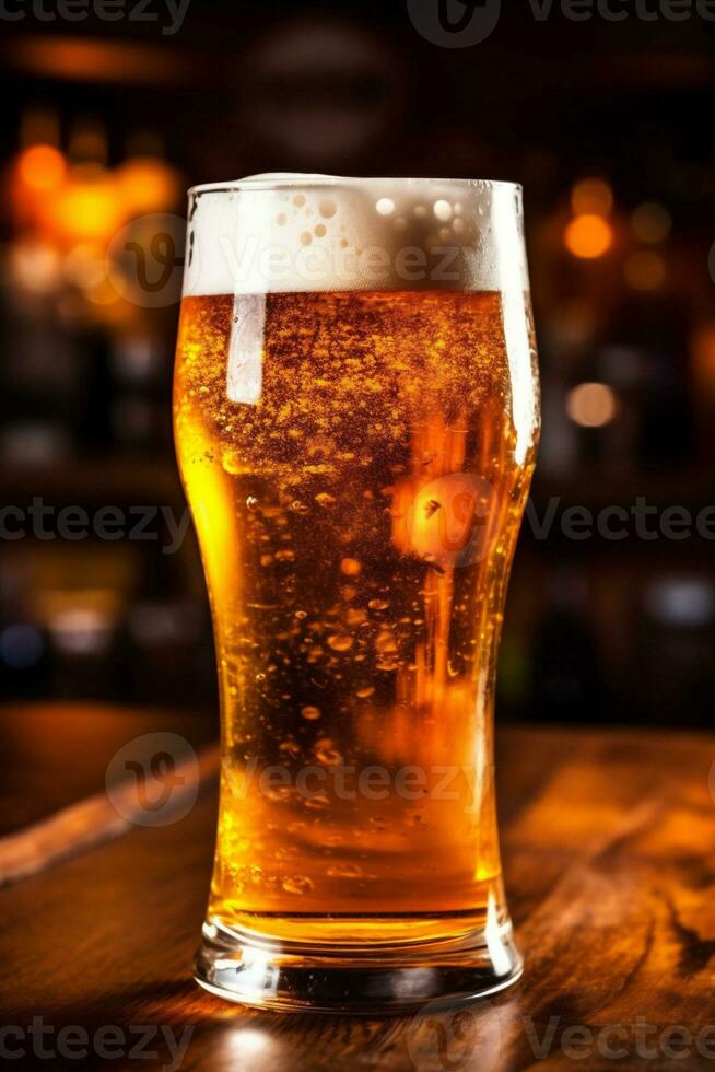 foam pint beer pub gold glass beverage alcohol lager drink. Generative AI. photo