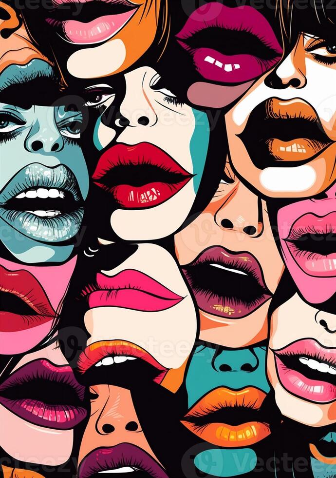 illustration woman female abstract lips modern mouth lipstick poster art kiss. . photo