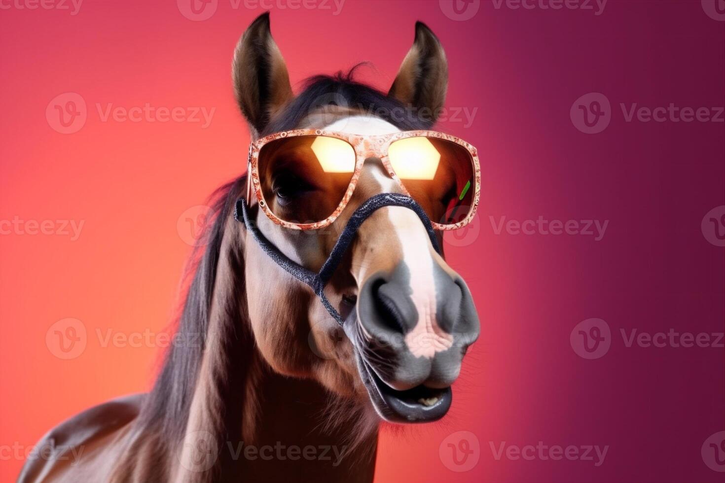 Gafas de sol vistoso belleza retrato divertido animal gracioso sonrisa gafas de protección antecedentes caballo. generativo ai. foto