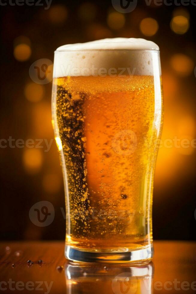 alcohol foam beer drink lager pub gold beverage pint glass. Generative AI. photo