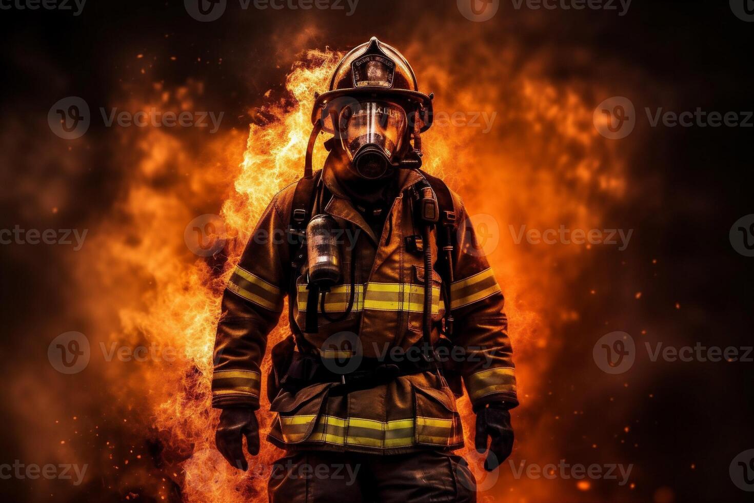 emergency safety fighter firefighter rescue smoke uniform fireman equipment fire. . photo