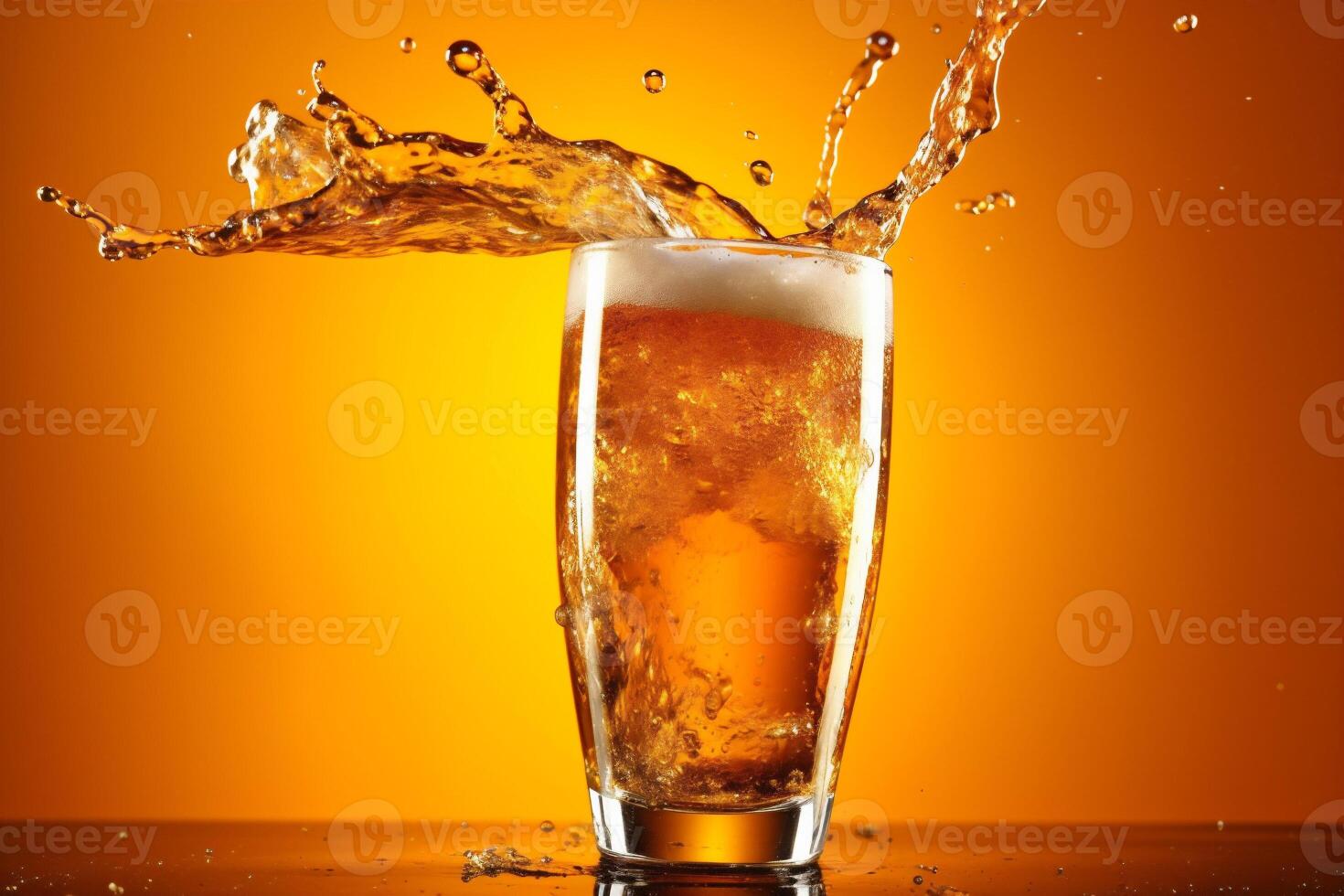 beer cold gradient drink foam alcohol glass splash bubble fresh background. . photo