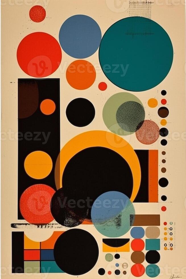 vintage poster retro design red illustration art circle abstract eye. . photo
