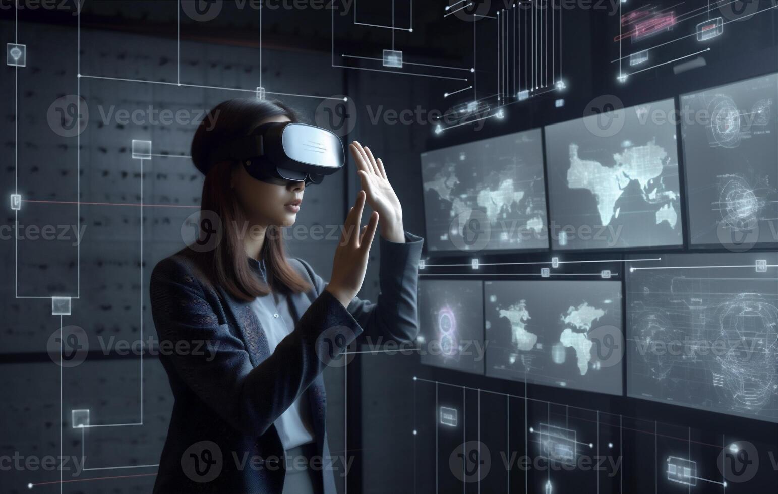 glasses woman business virtual 3d technology futuristic graphic innovation designer digital. . photo