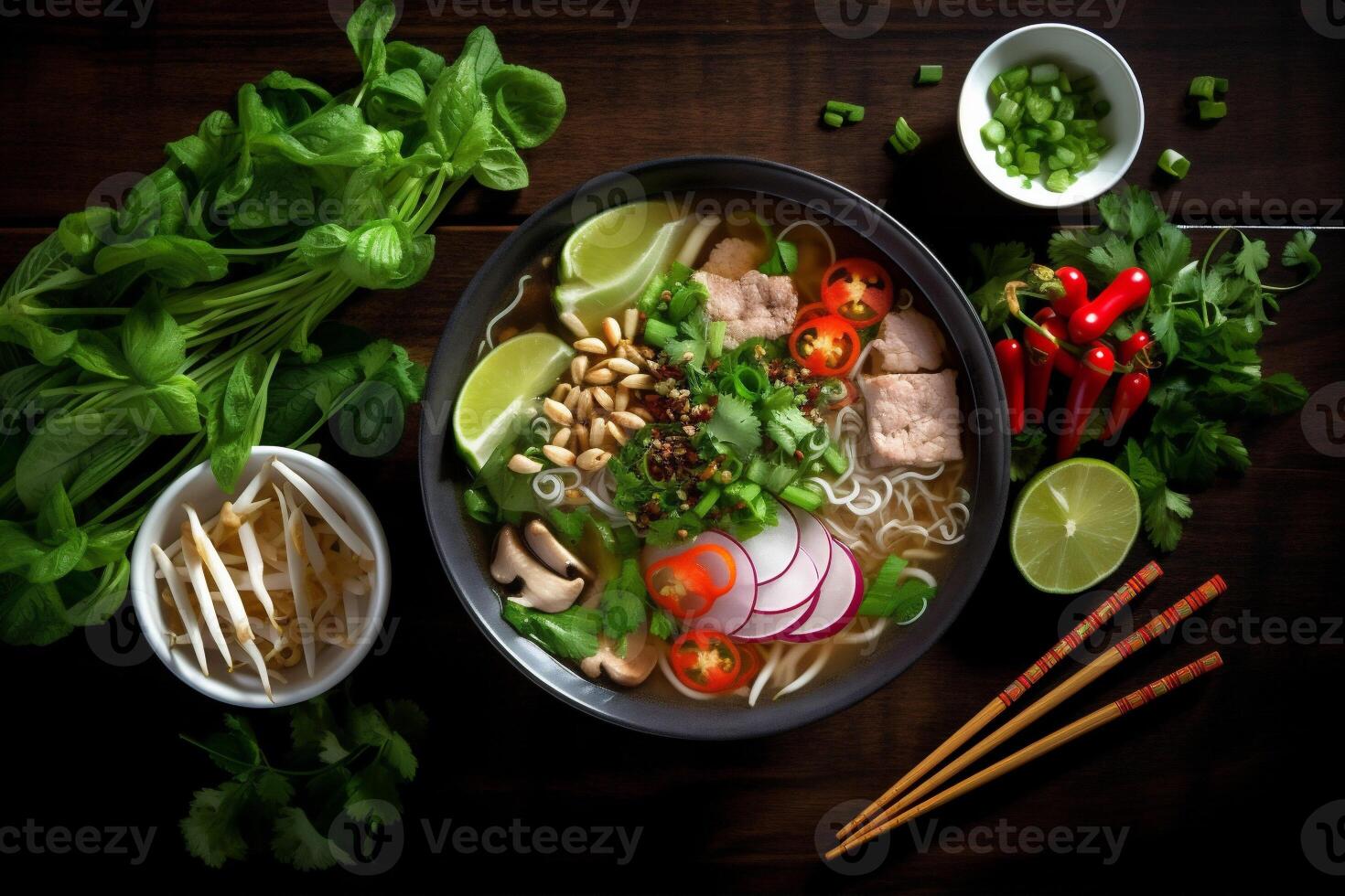 vegetable hot eat japanese soup meal bowl noodle background food asian. Generative AI. photo