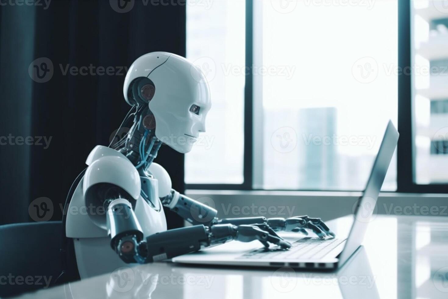 laptop artificial digital technology document office hand robot ai paper. . photo