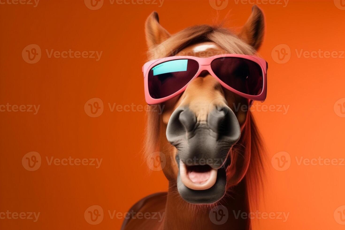 colourful fun goggles sunglasses animal smile mammal funny background horse portrait. . photo