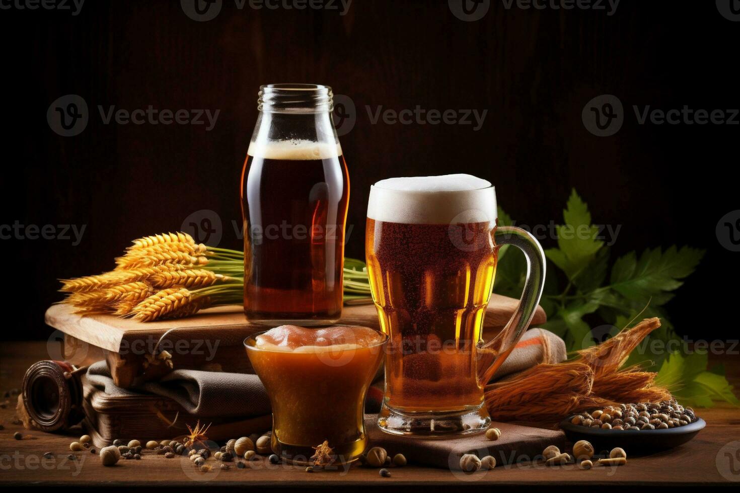 beverage lager glass pub beer pint gold foam drink alcohol. Generative AI. photo