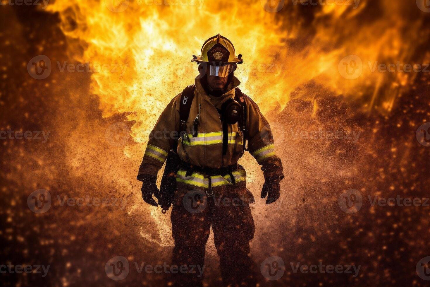 fireman firefighter safety smoke equipment uniform fire rescue fighter emergency. Generative AI. photo