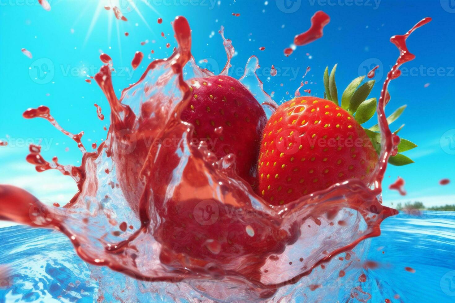 azul frescura rojo sano comida Fresco fresa chapoteo antecedentes Fruta agua. generativo ai. foto