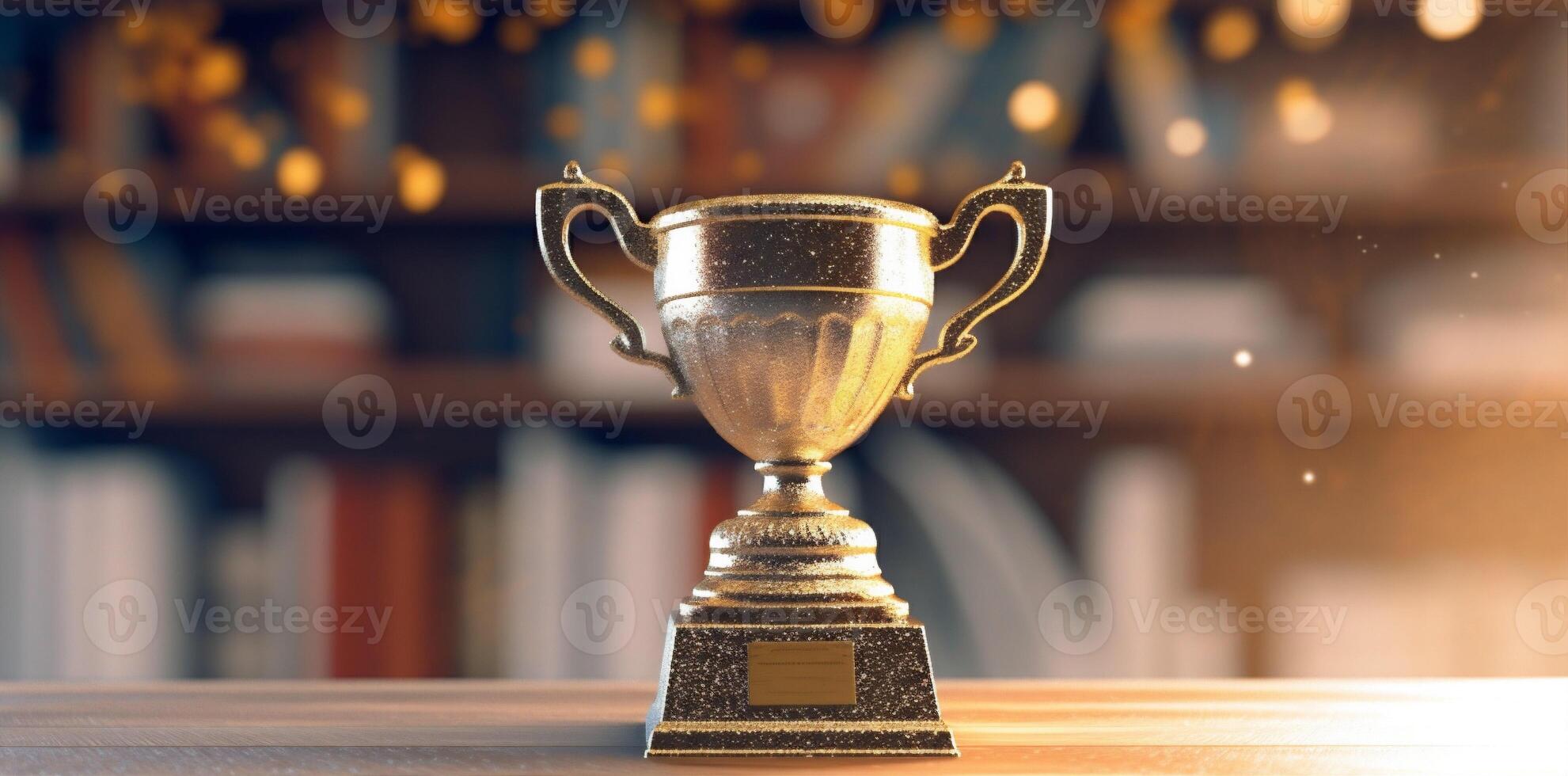 champion award library celebration bokeh competition cup gold prize trophy. Generative AI. photo