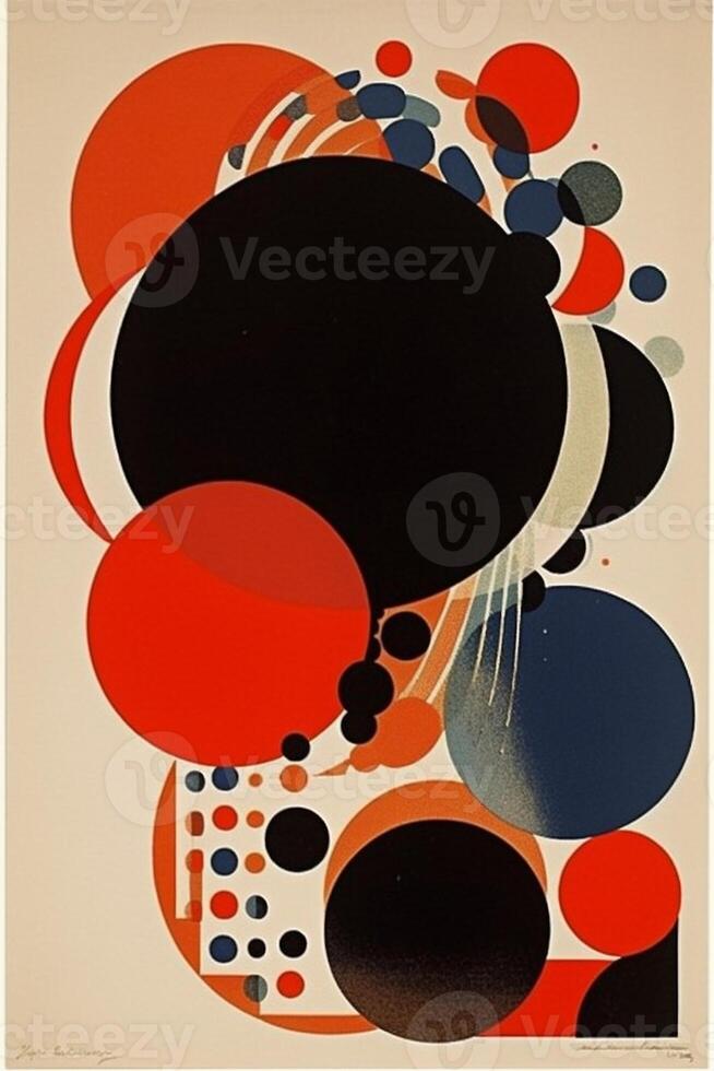 illustration poster retro vintage art red circle design abstract eye. Generative AI. photo