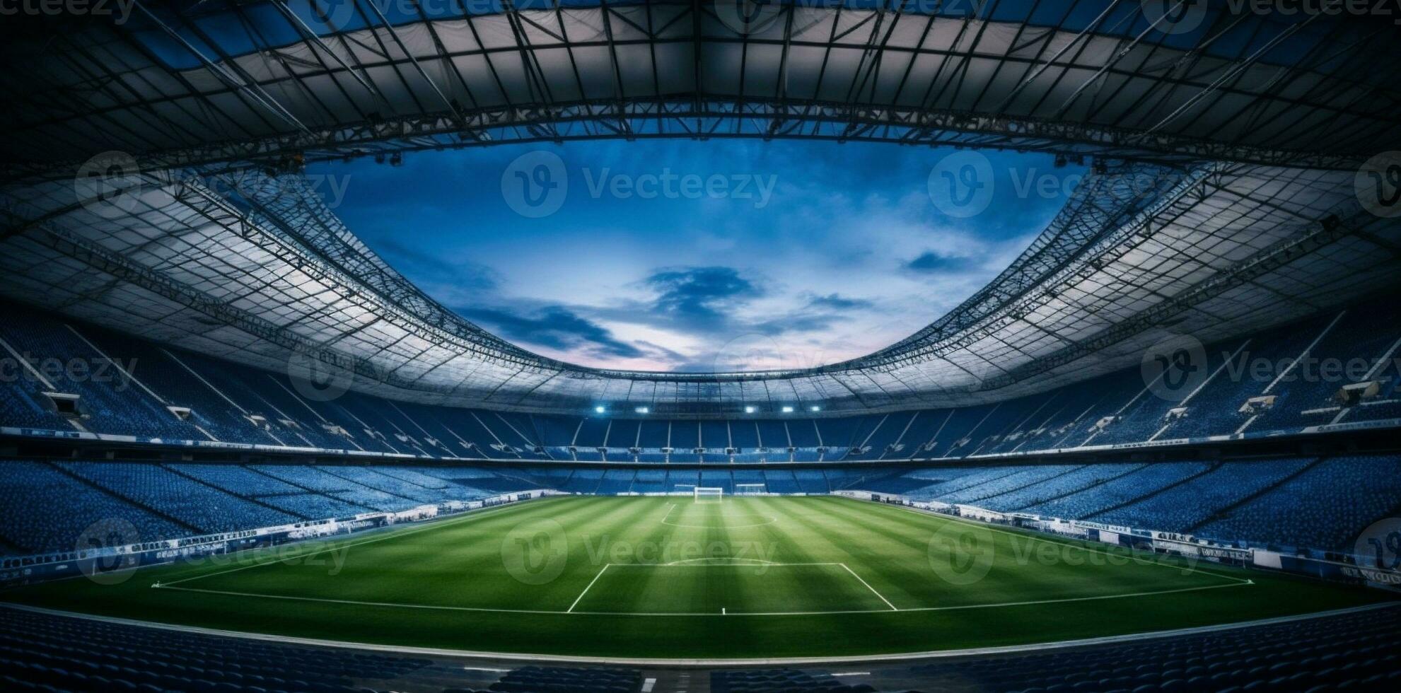 world green stadium sport light arena game football goal soccer. Generative AI. photo