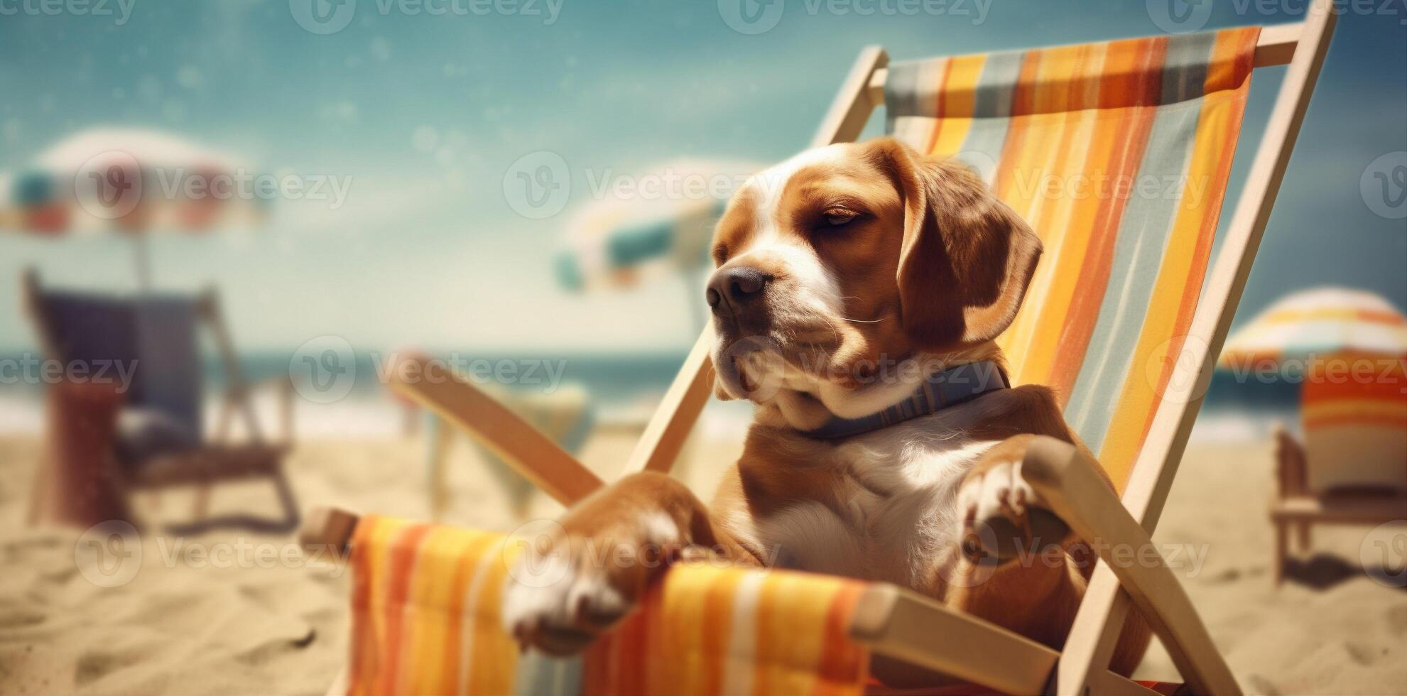 dog summer pet funny chair relax beach sunglasses lazy vacation. . photo