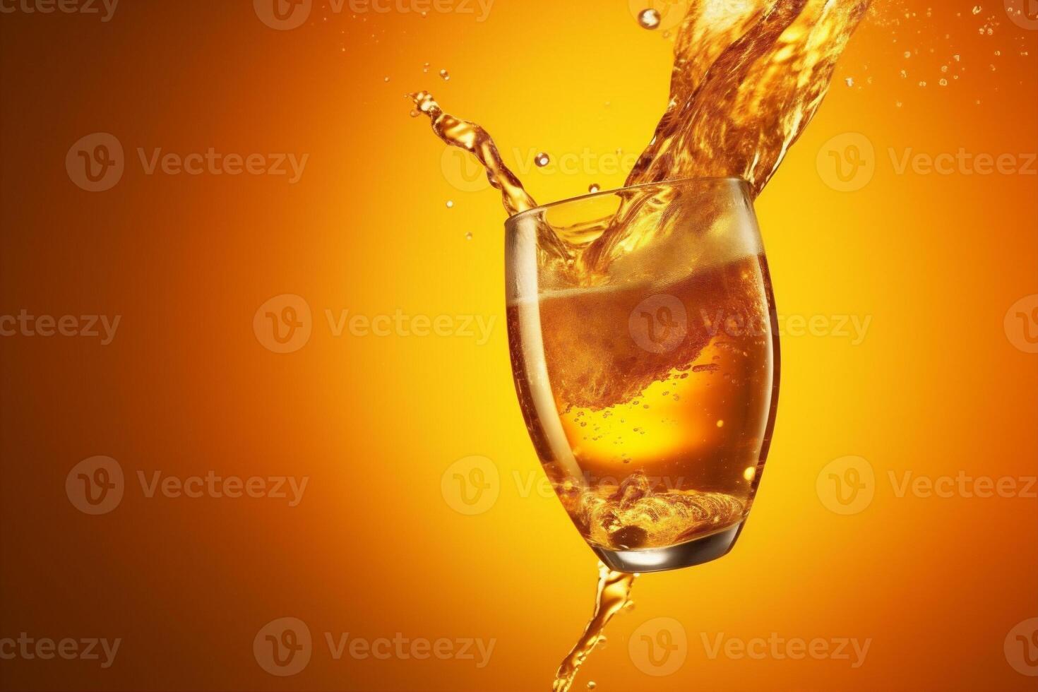 foam bubble drink yellow splash glass alcohol background gradient cold beer. . photo