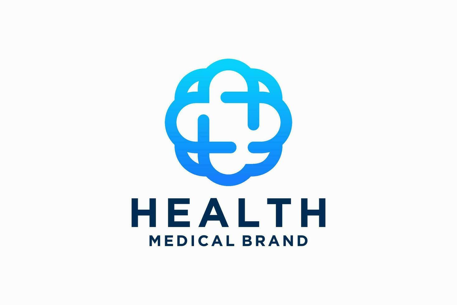 Modern Healthcare Medical Logo. Geometric Linear Rounded Cross Sign Health Icon isolated on White Background. Flat Vector Logo Design Template Element.