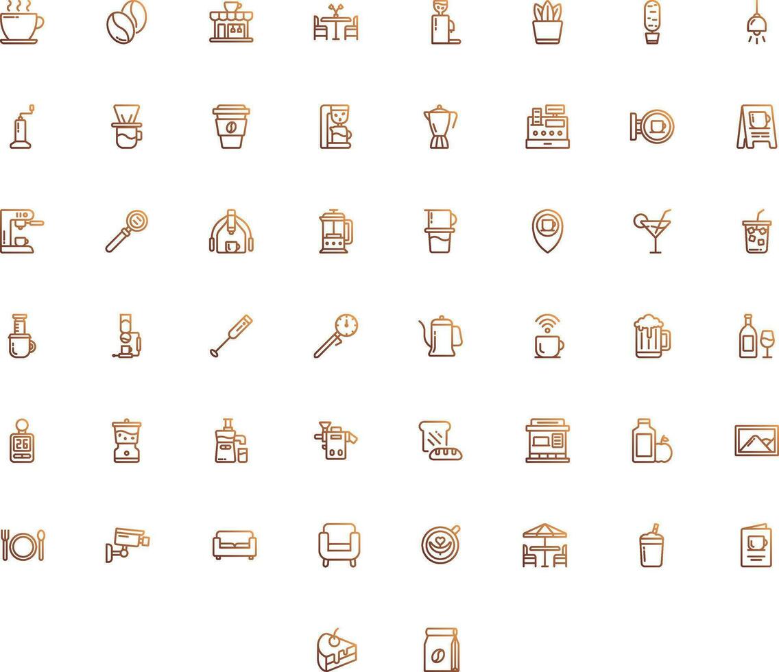 Vector of Cafe Icon Set Gradient. Perfect for user interface, new application.