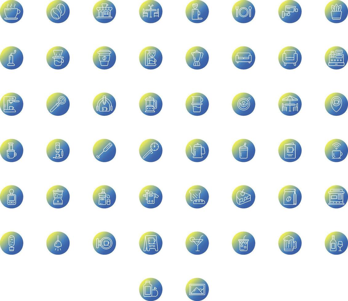 Vector of Cafe Icon Set Round Gradient. Perfect for user interface, new application.