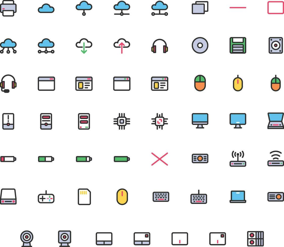 vector de computadora y eso icono conjunto color. Perfecto para usuario interfaz, nuevo solicitud.