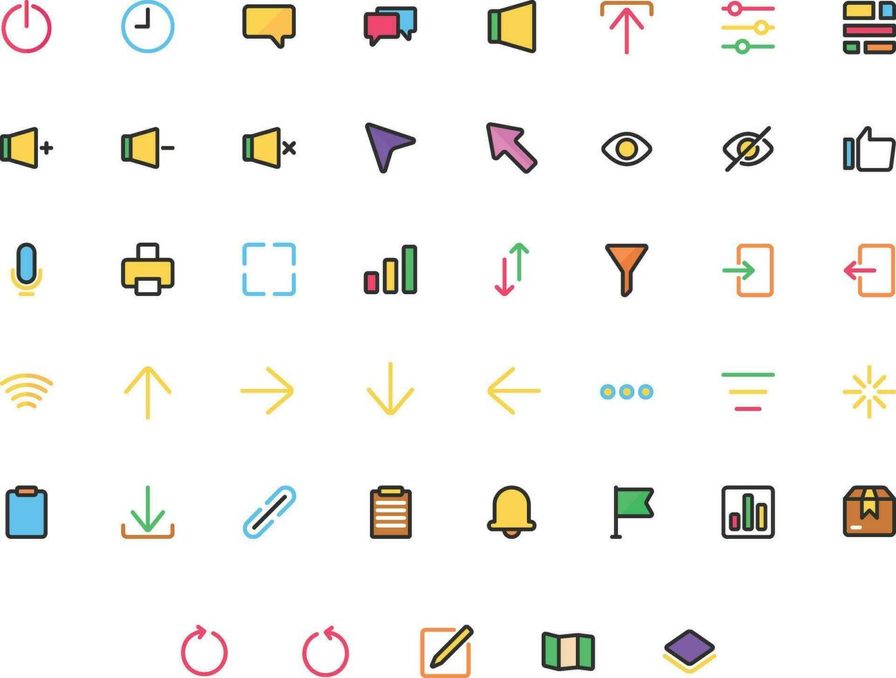 Vector of Essential UI 2 Icon Set Color. Perfect for user interface, new application.