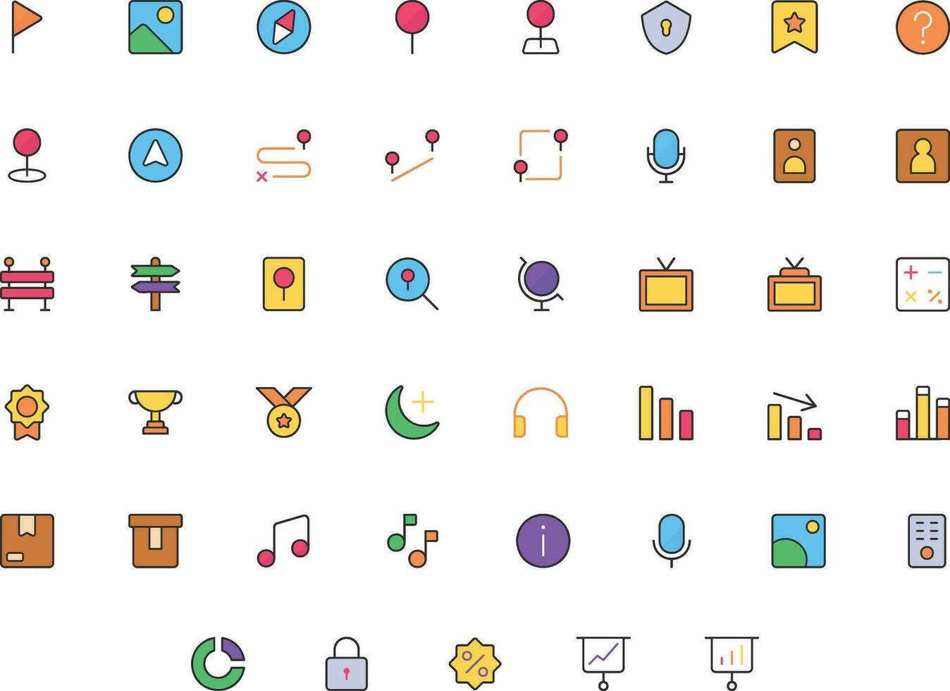 Vector of Essential UI 3 Icon Set Thin Color. Perfect for user interface, new application.