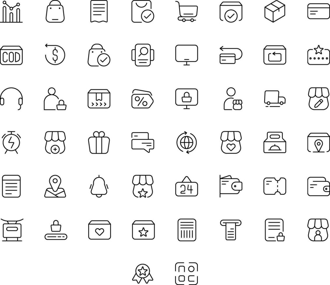 Vector of Online Shopping Icon Set Thin. Perfect for user interface, new application.