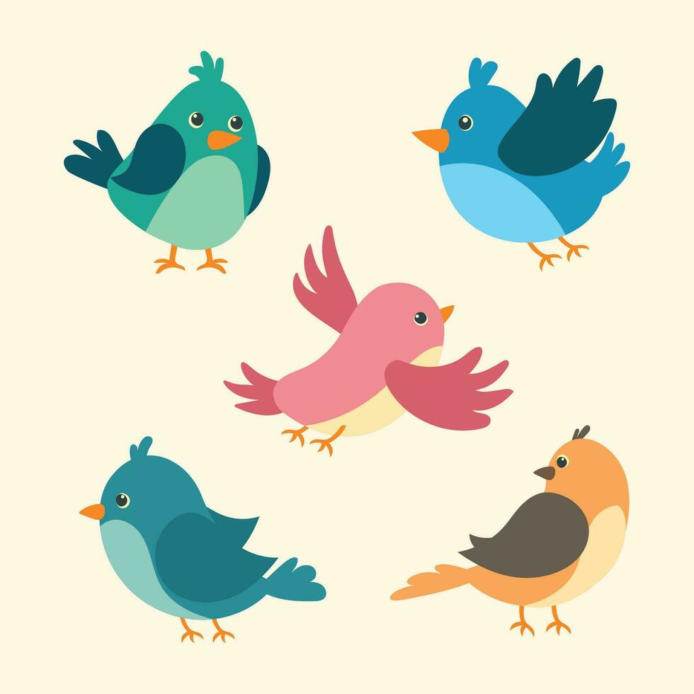 set of spring birds. vector cartoon illustration in childish style.