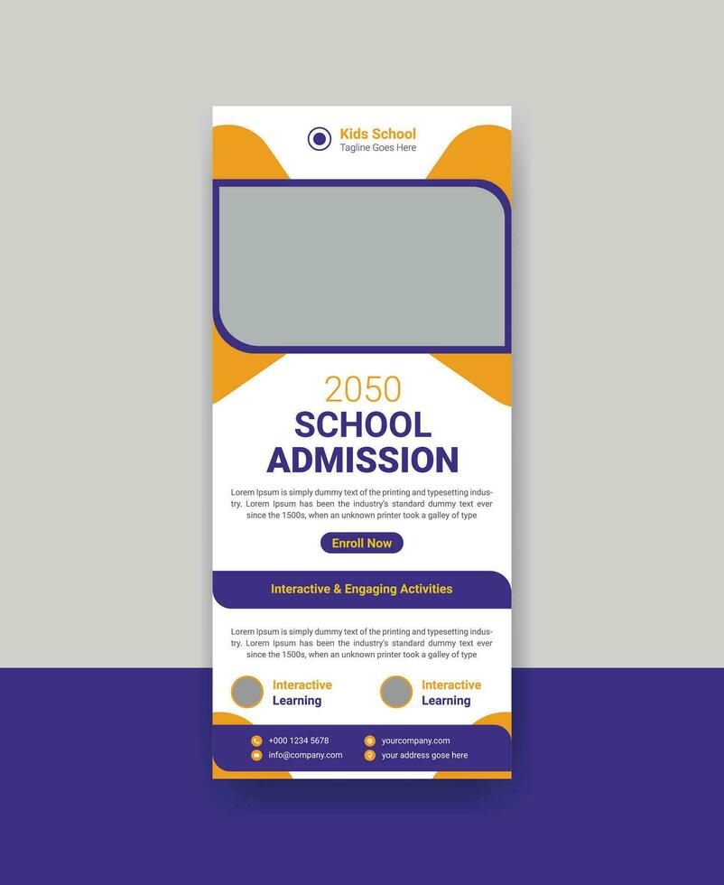 School Education Rack Card Design Template For Kids. Junior School Admission Dl Flyer Design. vector