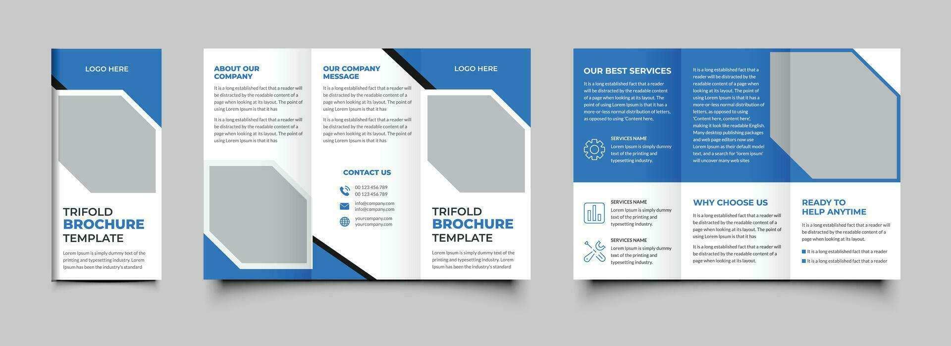Corporate business trifold brochure template. Modern, Creative and Professional tri fold brochure vector design. Simple and minimalist promotion brochure design