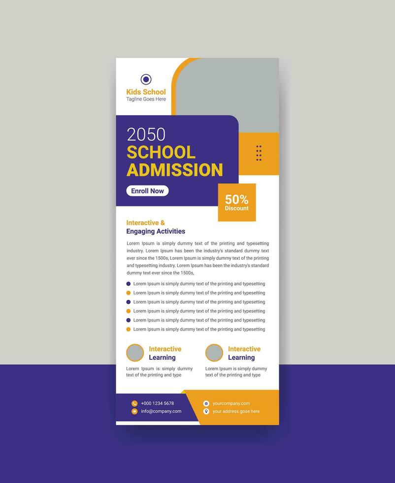 School Education Rack Card Design Template For Kids. Junior School Admission Dl Flyer Design. vector