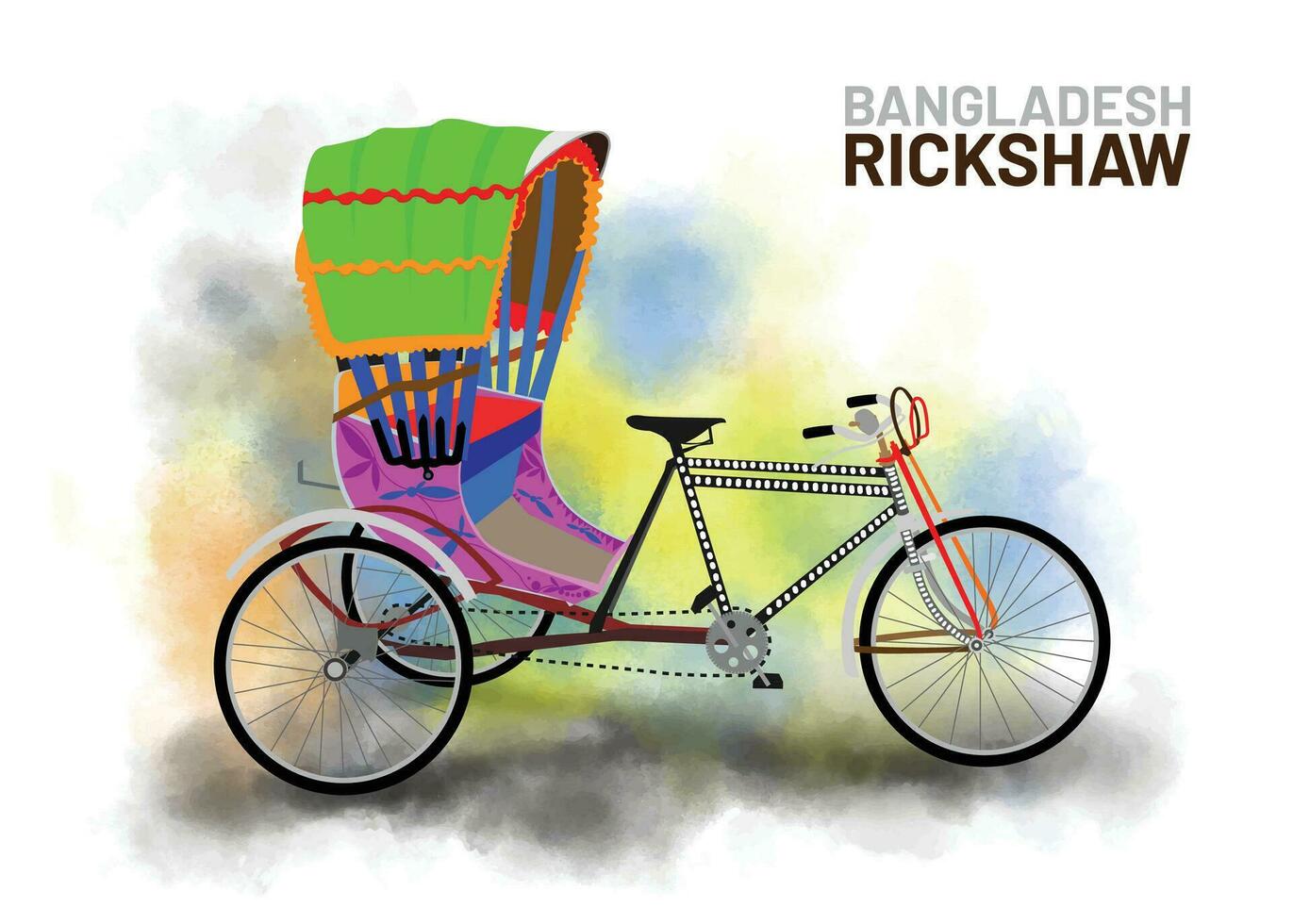 Colorful rickshaw vector illustration. Bangladeshi Rickshaw art. Tri cycle of Dhaka city. Local vehicle