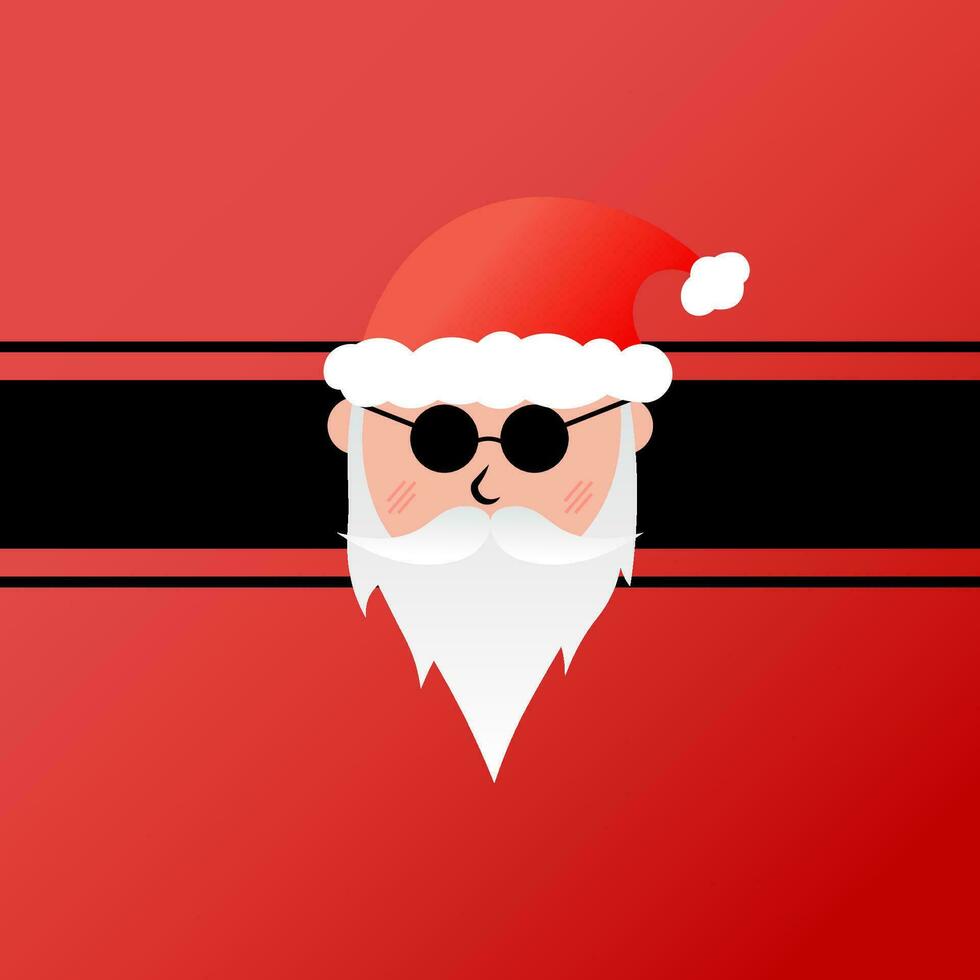 Santa Claus, wearing glasses, a white beard and wearing a Christmas hat, red, white, black and gold vector