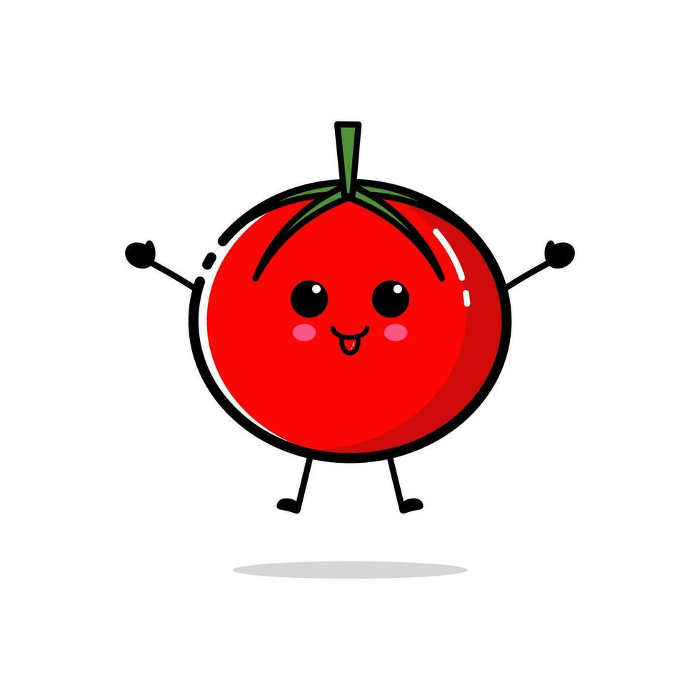 tomate personaje quien es levantamiento ambos manos con un linda expresión vector