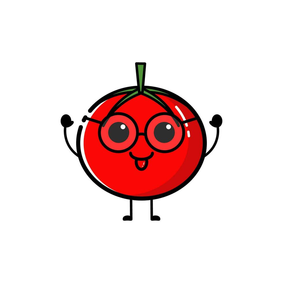 Tomato character who is raising both hands with a cute expression vector