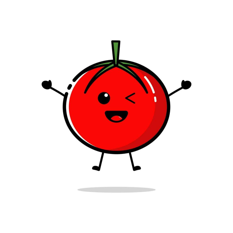 tomate personaje quien es levantamiento ambos manos con un linda expresión vector