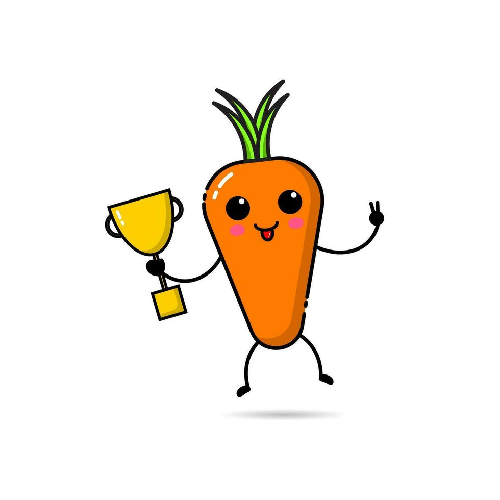 Carrot character design icons holding a trophy with funny, funny and adorable expressions vector