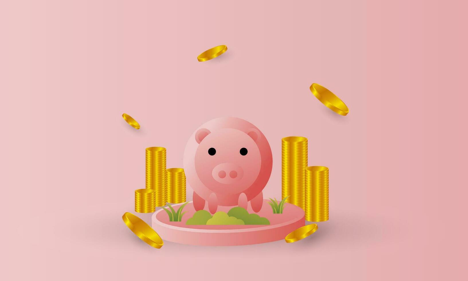 Pig design surrounded by gold coins vector