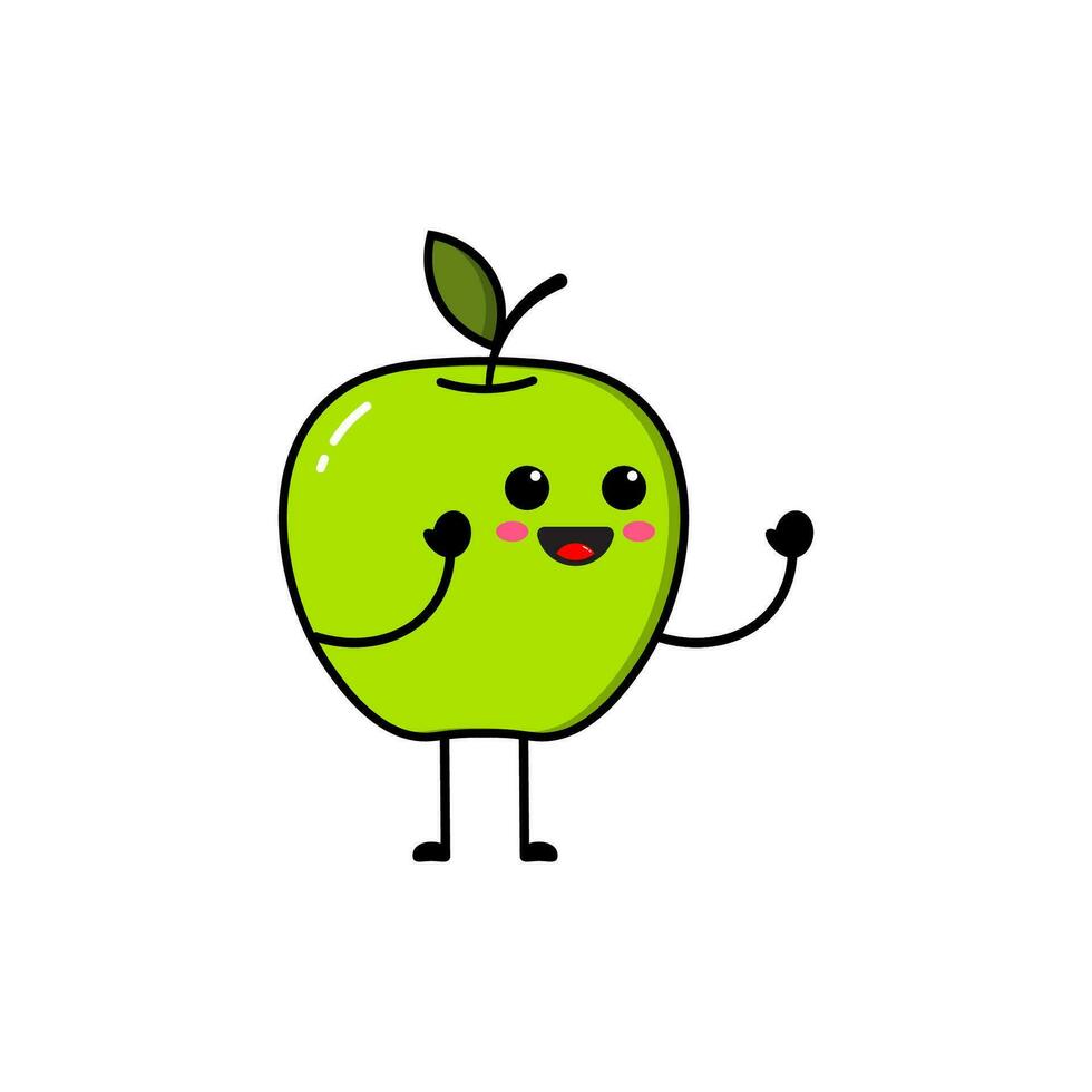 verde manzana, manzana icono moderno verde con un linda facial expresión vector