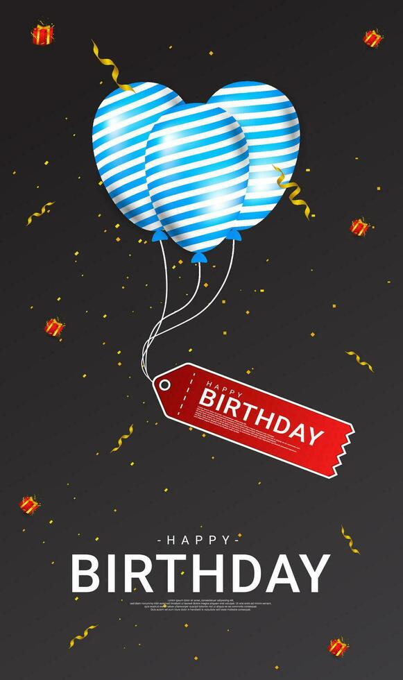 Happy birthday greeting design, equipped with a birthday hat ornament, a gift box, suitable for invitation cards, backgrounds, posters, social media posts, web, parties, etc. vector