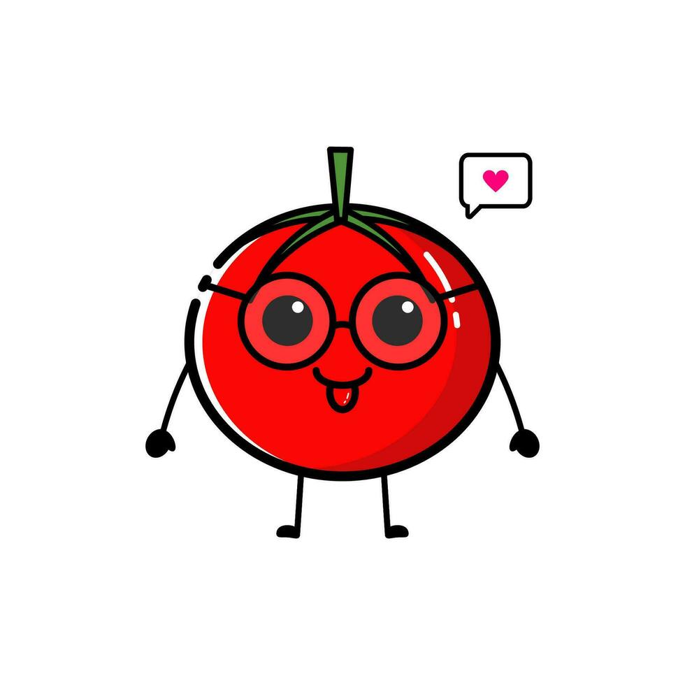 Tomato character who is raising both hands with a cute expression vector