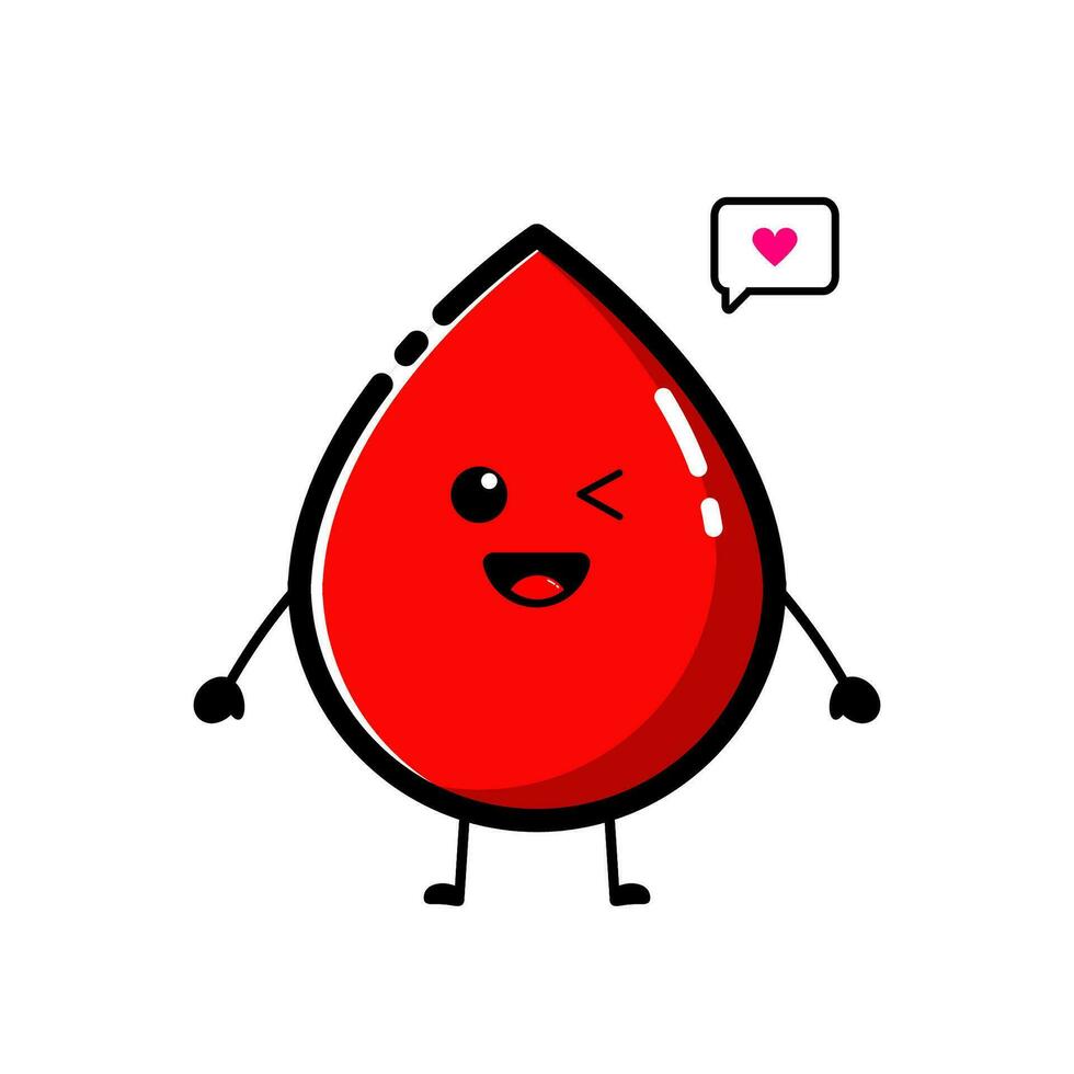 The character of the blood droplets with cute facial expressions, in a flat design style vector